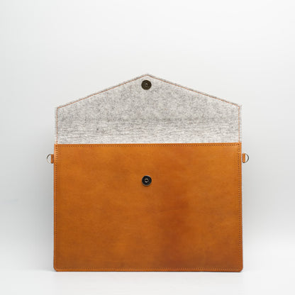 Leather MacBook Bag with Adjustable Strap – Handmade Full-Grain Laptop Sleeve