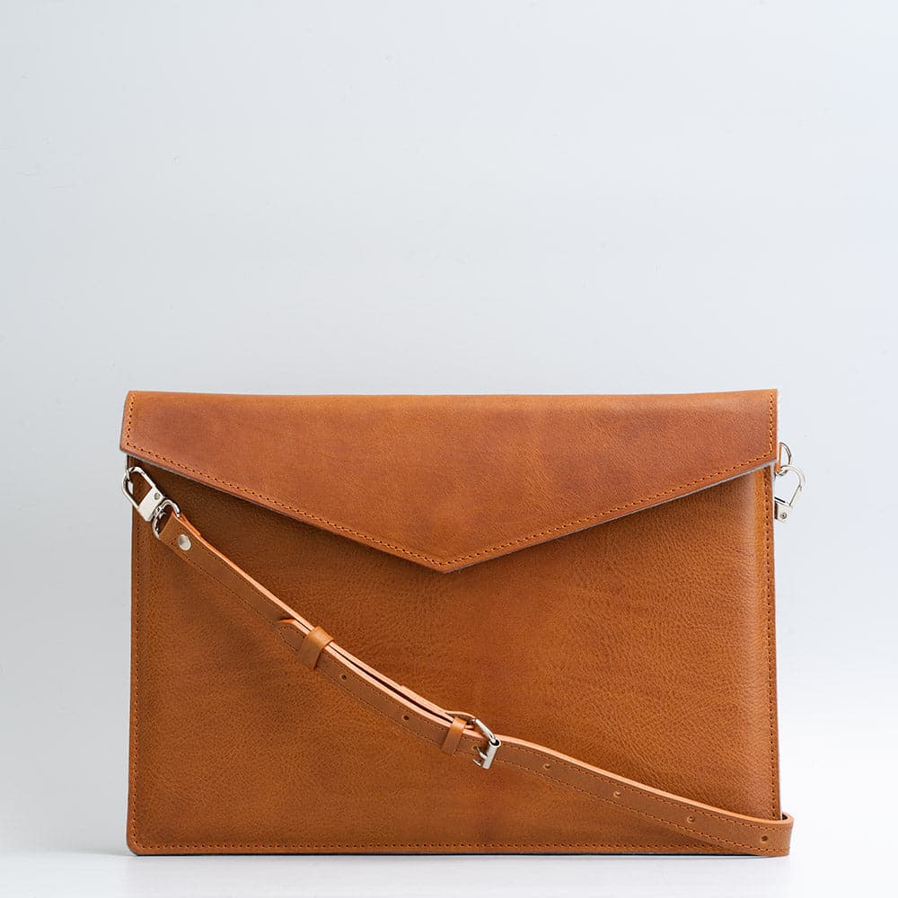 Leather MacBook Bag with Adjustable Strap – Handmade Full-Grain Laptop Sleeve