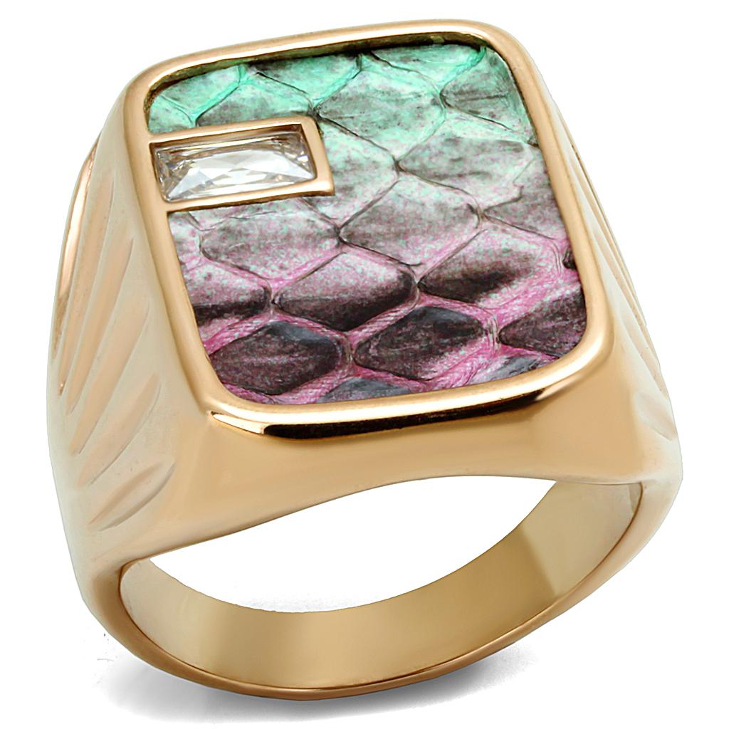 TK2737 - IP Rose Gold(Ion Plating) Stainless Steel Ring with Leather