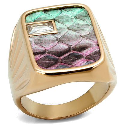 TK2737 - IP Rose Gold(Ion Plating) Stainless Steel Ring with Leather